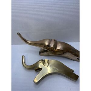 Vintage pair of Brass Dolbi style Elephants 14" & 11.5" Heavy Modern Art beautif